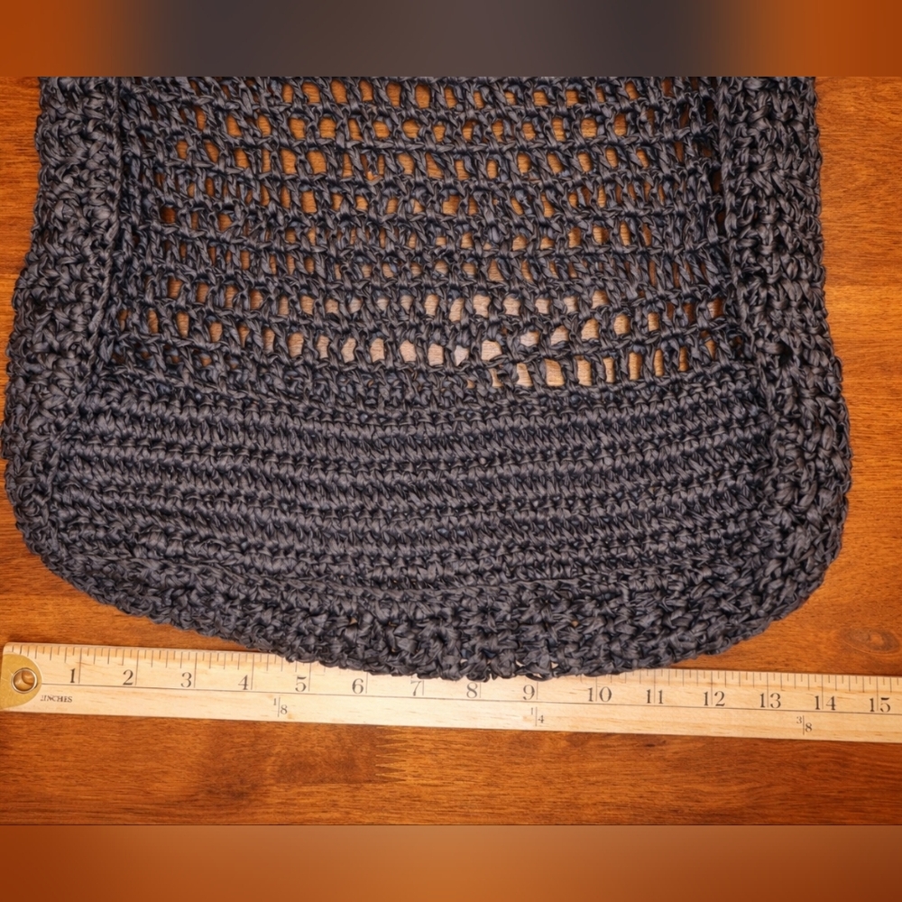 H&M Black Crochet Tote Bag Boho Mesh Beach Shopper Lightweight Summer Minimalist - Picture 3 of 6
